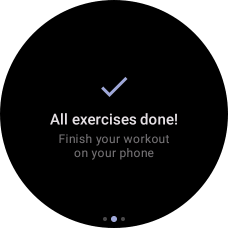 Wear OS app showing all exercises completed